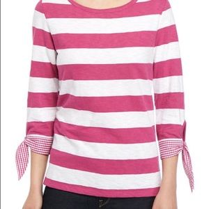 🌷CROWN & IVY 3/4 Tie Cuff Top Pink and White Med.